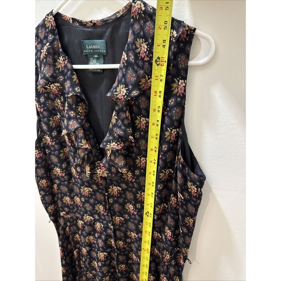 Ralph Lauren 100% Silk Long Floral Print FrontButton Down Sleeveless Dress Sz 14 - Picture 14 of 14